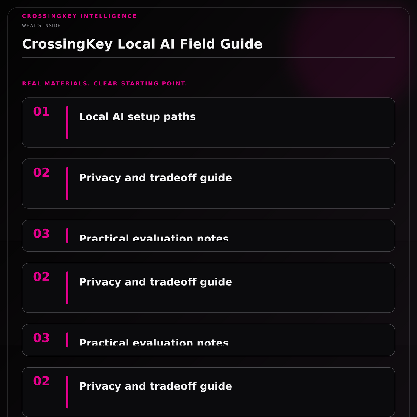 CrossingKey Local AI Field Guide — What’s Inside
