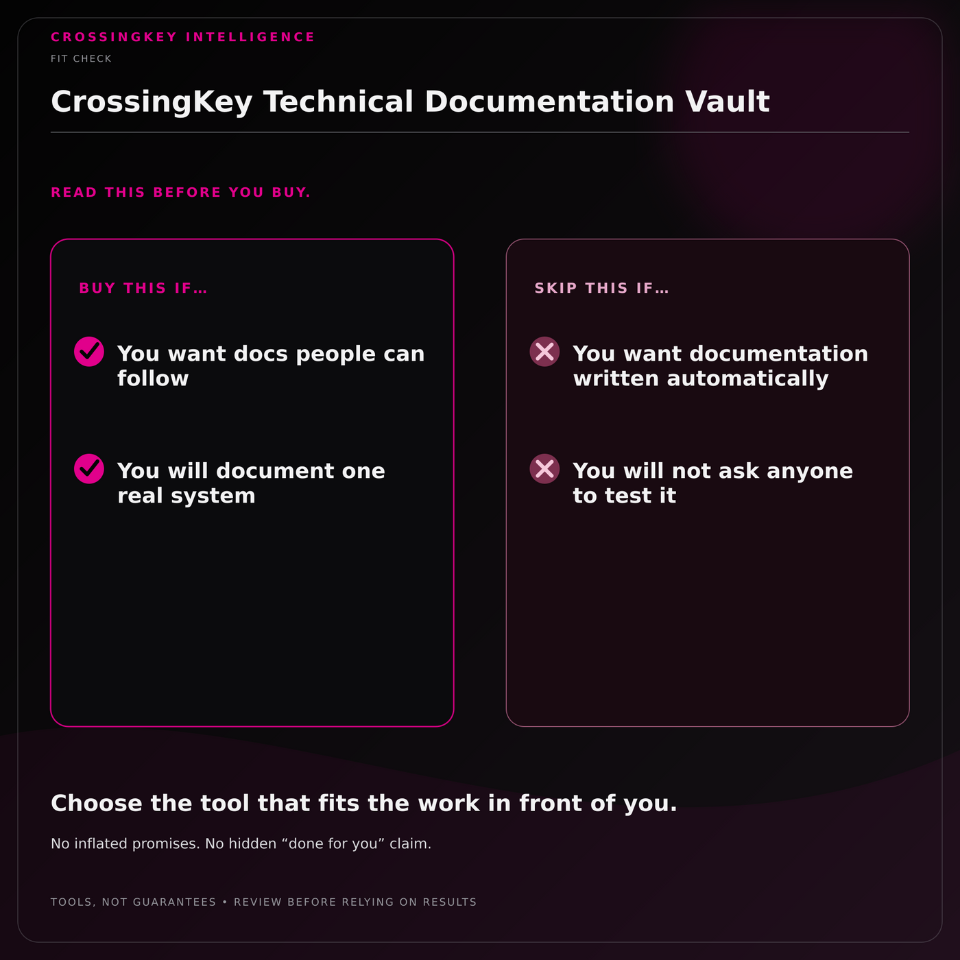 CrossingKey Technical Documentation Vault — Fit Check